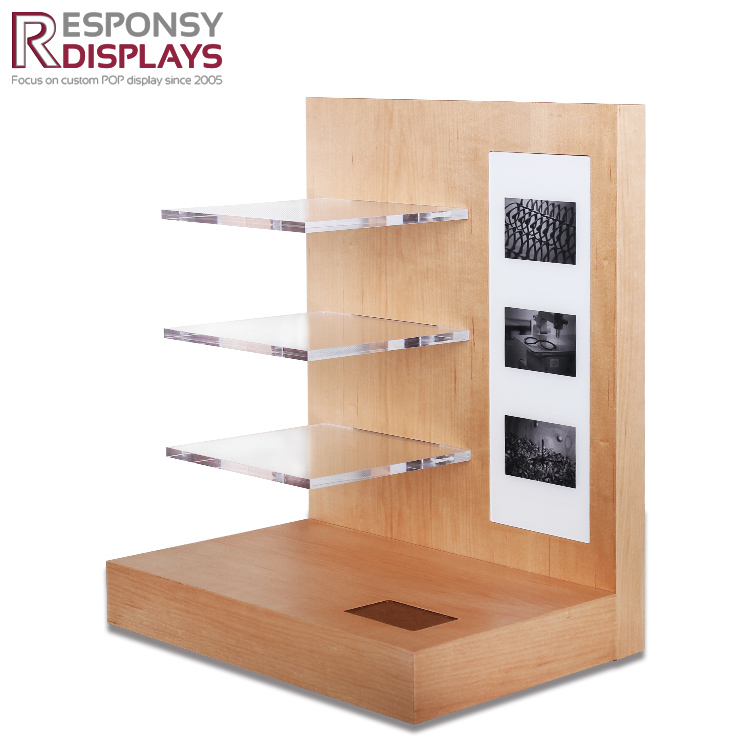 Counter  Wood Sunglasses Display Rack With Logo And Tiers