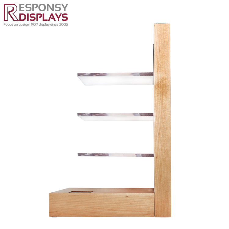 Counter  Wood Sunglasses Display Rack With Logo And Tiers