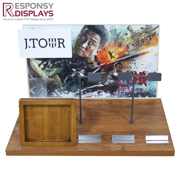 Creat Top Wood Watch Case Wristwatch Display Rack With Poster