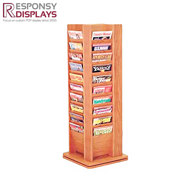 High Quality Floor Wooden Book Magazine POP Display Stand