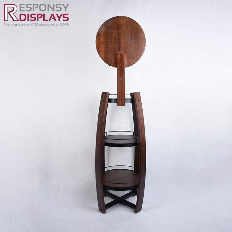 Wooden Floor Whiskey Display Stand For Shops