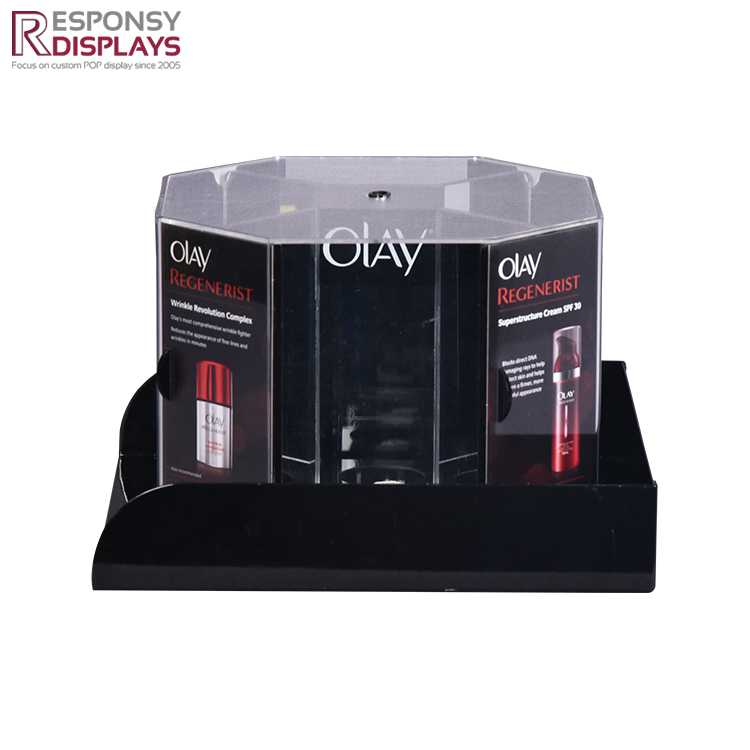 Rotating Countertop Acrylic Olay Skincare Products Display Stand For Shopping Mall