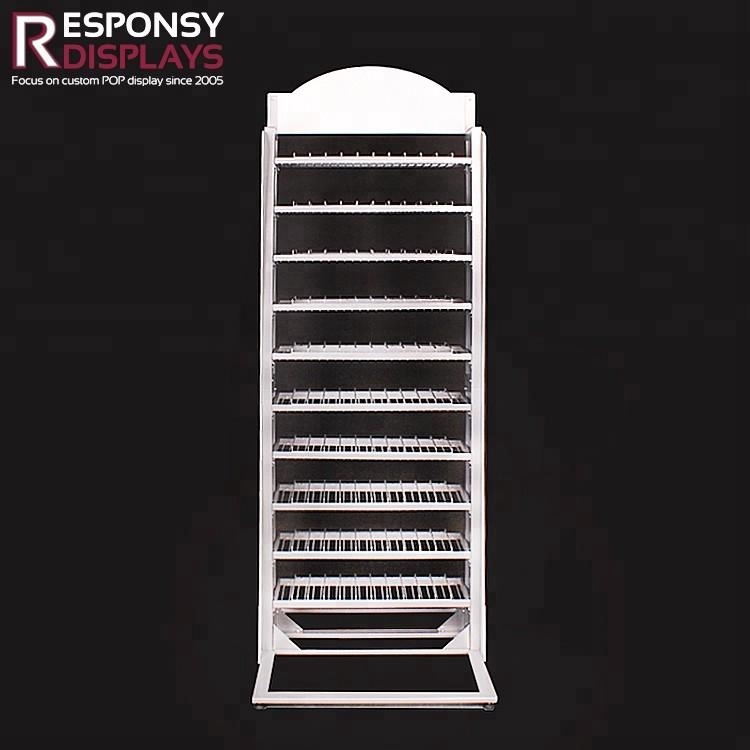 Custom Cosmetic Display PVC And Metal Floor Nail Polish Rack