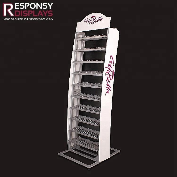 Custom Cosmetic Display PVC And Metal Floor Nail Polish Rack