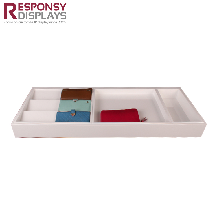 Countertop Sales Promotion Square MDF Retail Display Tray For Wallet And Belt