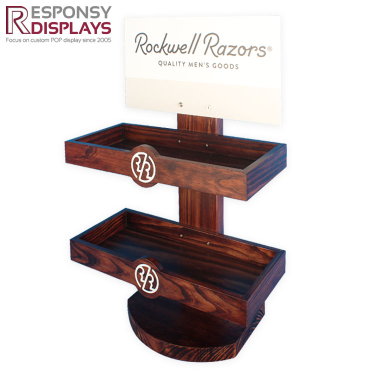 Counter custom pine wood color paint men's razor display rack