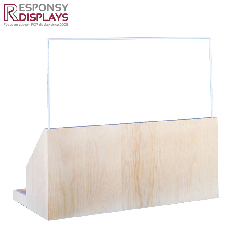 Shopping Mall Counter Natural Wood Glass Bottle Display Stand