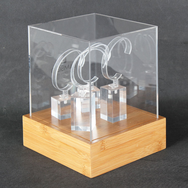 Hot Custom Logo Engraved Acrylic & Bamboo Watch Display Case Unit